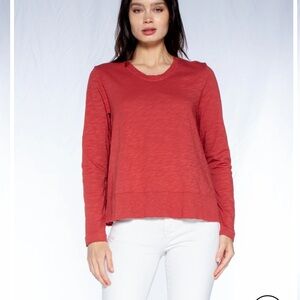Wilt CREW Long Sleeve SLUB TRAPEZE TEE RAW RIB HEM DETAIL